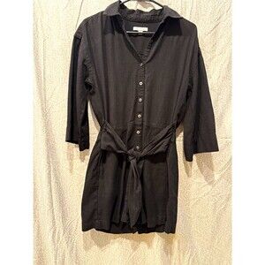 Free Assembly Women's Black Collared Button Tie Waist Romper Pockets sz S